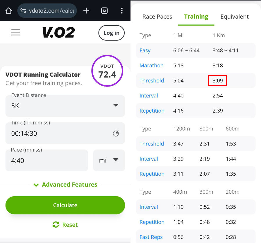 VDOT 5000mから算出